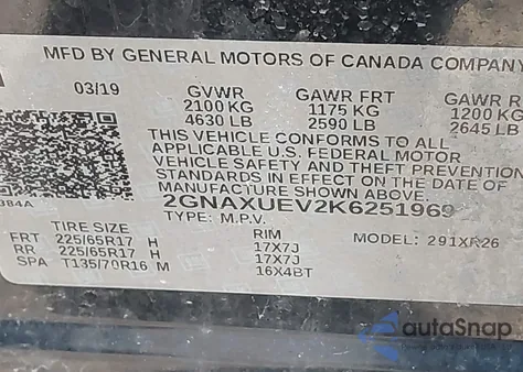2019 Chevrolet Equinox Lt from USA, damaged, VIN 2GNAXUEV2K6251969